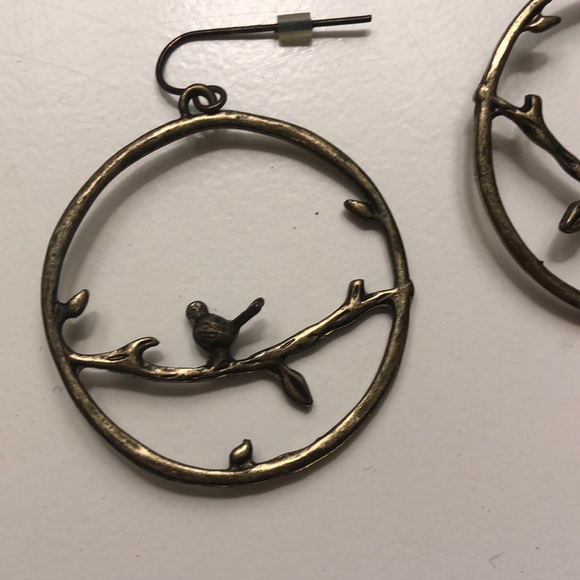 Bird on a branch hoop earrings - Picture 2 of 2